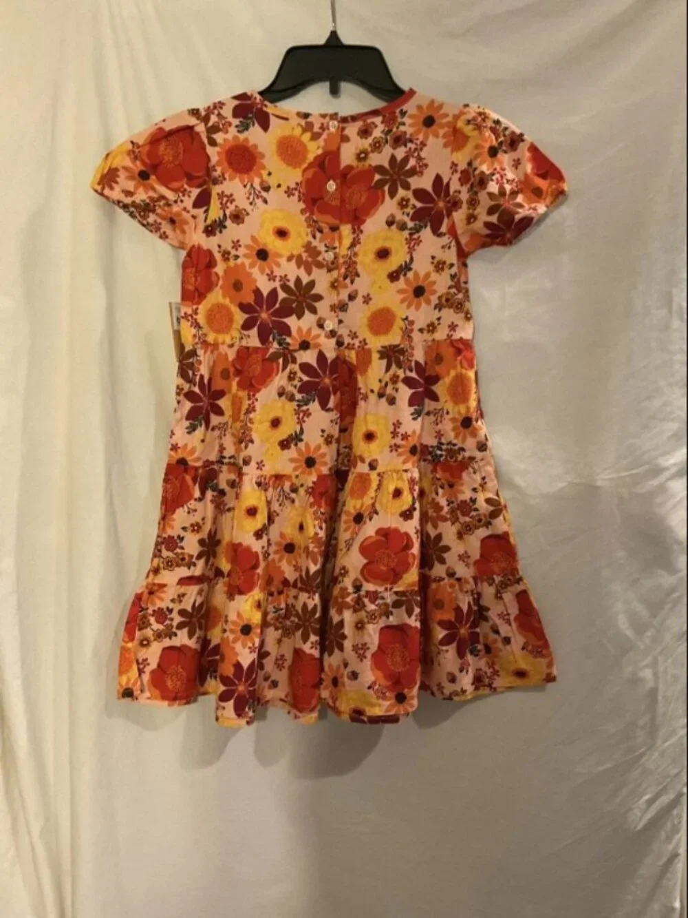 Gymboree Girls 10 Fall Floral Peach Red Tiered Short Sleeve Dress NWT